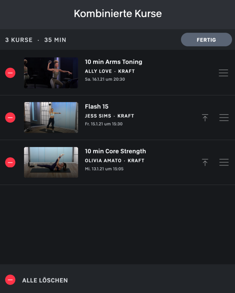 peloton kombinierte kurse playlist kursliste stacked classes liste bearbeiten